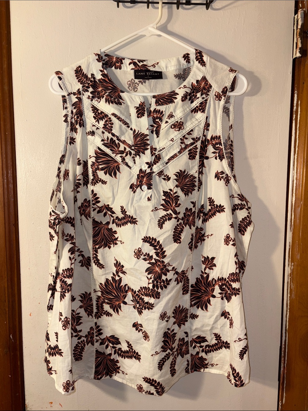 4 items for $25* Lane Bryant White Sleeveless Top with Brown Floral Print